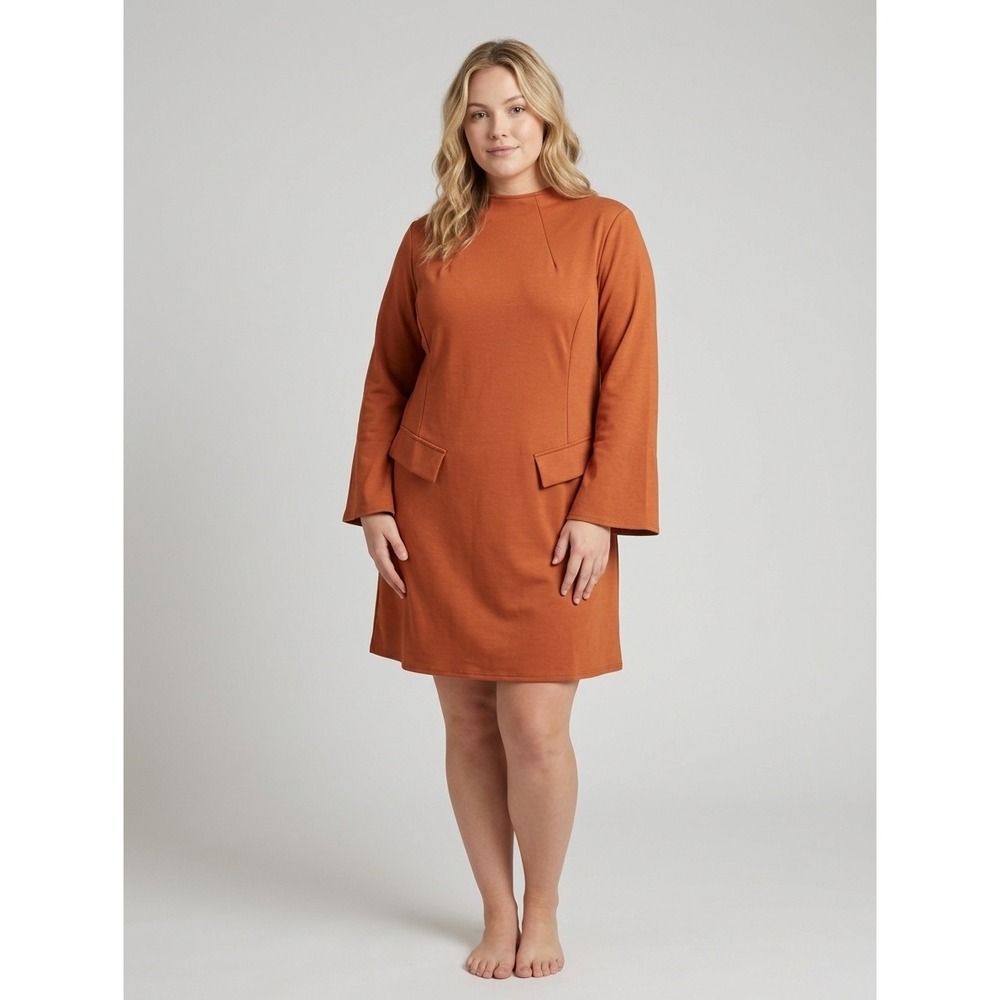 Ashley Stewart Plus Size 22/24 Caramel Ponte Mock Neck Shift Dress New Pockets